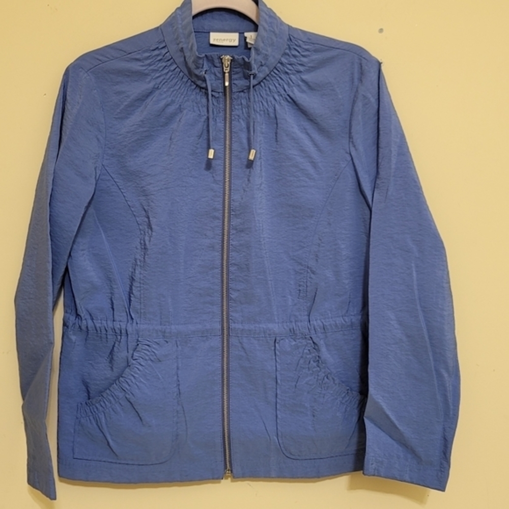 ZENERGY chico's Cinch Waist Full Zip Lightweight Jacket‎ sz Medium Blue